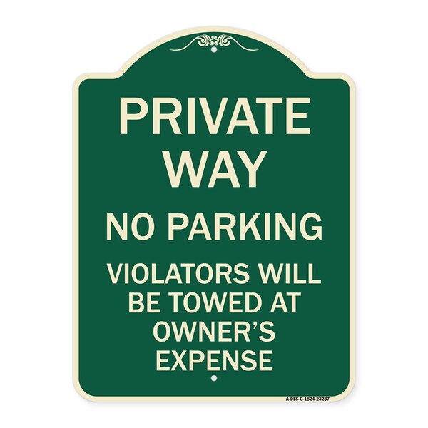 Private Way Violators Will Towed Away Heavy-Gauge Aluminum Sign, 24" x 18", G-1824-23237